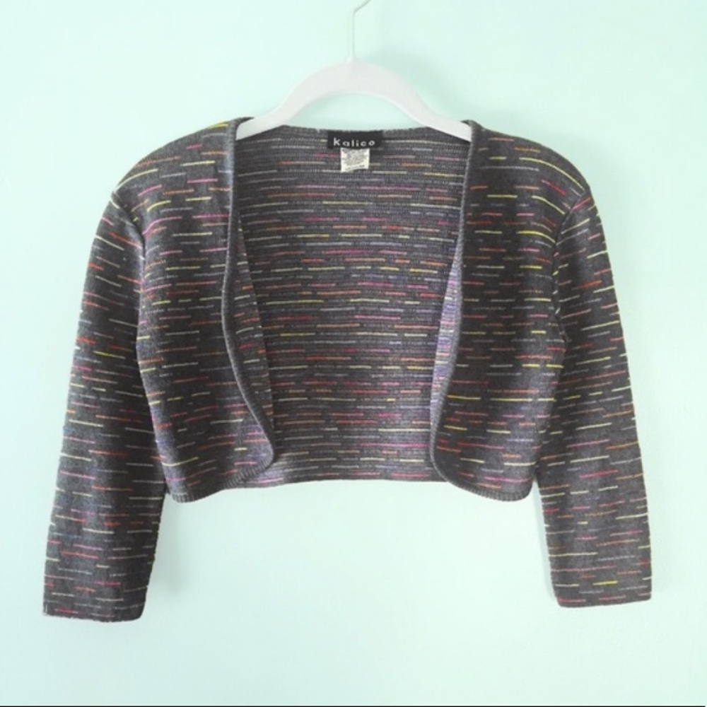 Colorfully Striped Cropped Gray & Multi Cardigan